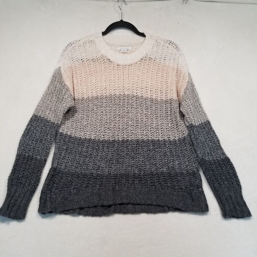 American Eagle S Sweater Pink Gray Striped Wool Blend Lightweight Preppy Classic